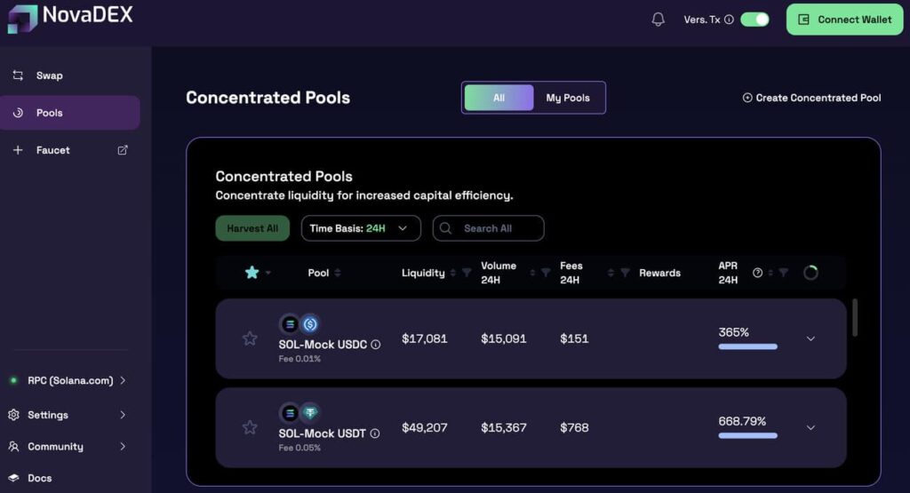 NovaDEX pools